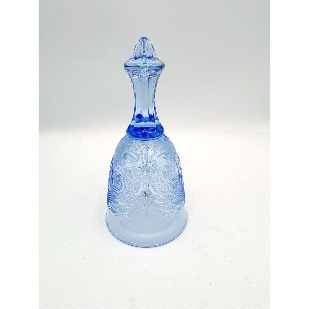 Tiara Glass Sandwich Dinner Bell Light Blue Collectible Decorative Floral Design - Picture 2 of 3